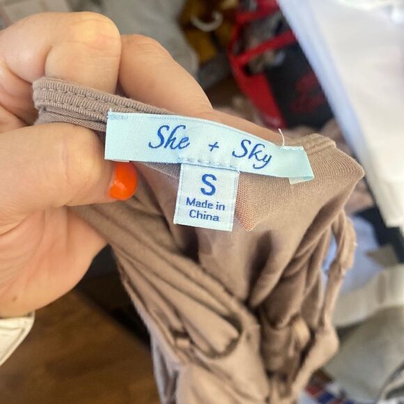 Women’s She + Sky Small Taupe Blouse Tank - Picture 2 of 4